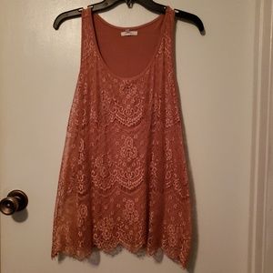 Coral lace overlay tank